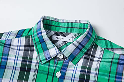Tronjori Boy's Long Sleeve Button Down Woven Shirt(10,Green Black) #TOP3