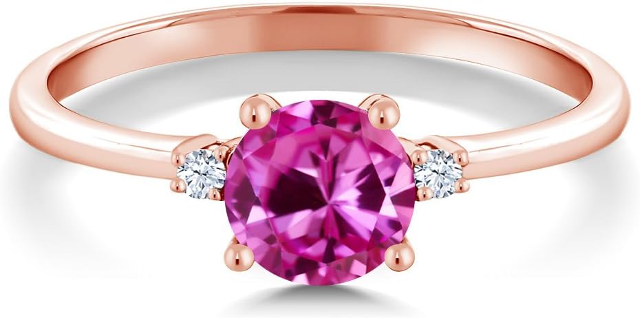 Gem Stone King 10K Rose Gold Pink Created Sapphire and White Created Sapphire Solitaire Engagement Ring For Women (1.03 Cttw, Round 6MM, Gemstone September Birthstone) - Image 2