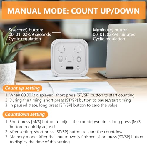 Image of Cuteefun Rotating Cube Timer, Pomodoro Timer Desk, 5 /10 /30 /60Min, White | Custom Countdown, Count-Up Mode, Vibration & Sound Alerts, Gravity Sensor, Productivity Timer for Kitchen, Study, Kids, ADHD