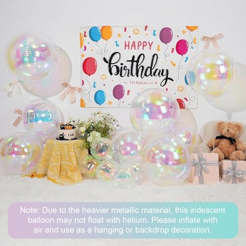 12Pcs Iridescent Round Foil Balloons, 22" 15" 10" 4D Clear Ball Balloon, Holographic Balloons for Birthday Wedding Folding Rainbow Under The Sea Mermaid Party decoration by Vibzox - Used condition - Image 5