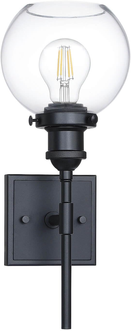XiNBEi Lighting Black Wall Sconce, 1 Light Vanity Light Fixture with Globe Glass Modern Sconces wall Lighting for Bathroom Mirror Bedroom Hallway XB-W1275-1-MB