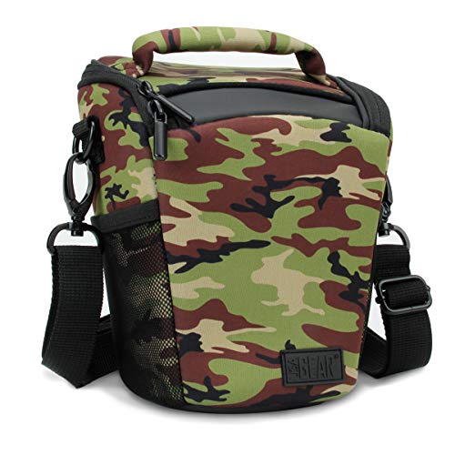 USA Gear Sac pour Appareil Photo SLR/DSLR pour Mirrorless avec bandoulière réglable, poignée rembourrée, Housse de Pluie Amovible et Fond résistant aux intempéries, Camo Vert, Taglia Unica