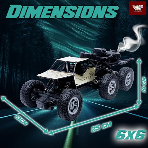 Image of Wonder 6X6 Rock Crawler Remote Control Car | Smoke Function | Abs Plastic | Body App Control | Triple Motor 6 Wheel Drive Off Road Toy with Shock Suspension Rechargeable Battery for Kids - Gold