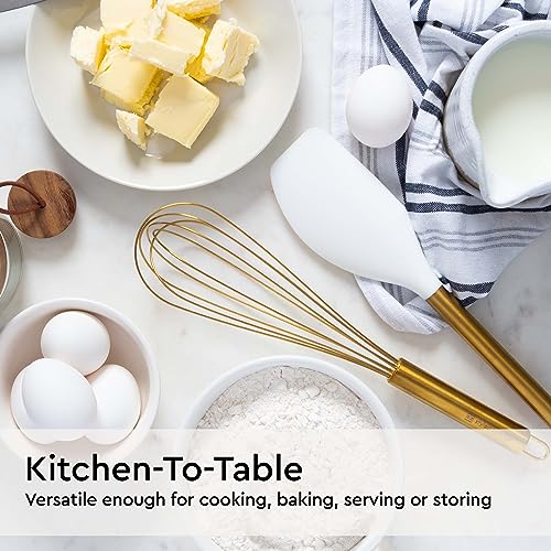 Gold Kitchen Utensils Set – 7-Piece White Silicone Cooking Tools with Gold Utensil Holder – Luxury Kitchen Accessories for Stylish Cooking and Serving, Ideal for Gifting - Image 7