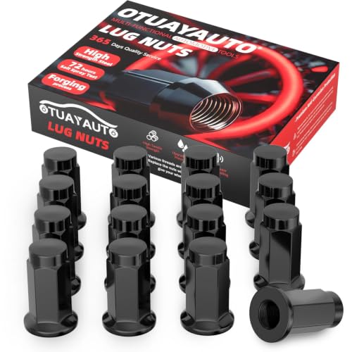 Image of OTUAYAUTO M10x1.25 ATV Lug Nuts - Replacement for Honda, Suzuki, Arctic Cat, KTM, Yamaha, Can Am, Polaris Aftermarket Lug Nuts, Flat Seat, 19mm Hex, 16PCS Black Closed End Bulge Acorn Lug Nut Set
