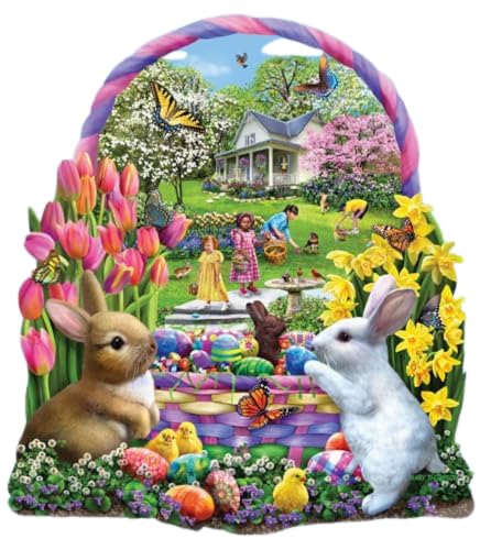 Bits and Pieces - 300 Piece Jigsaw Puzzle for Adults - 18" x 24" - Easter Basket Bunnies - 300 pc Large Piece Spring Egg Hunt Jigsaw by Mary Thompson