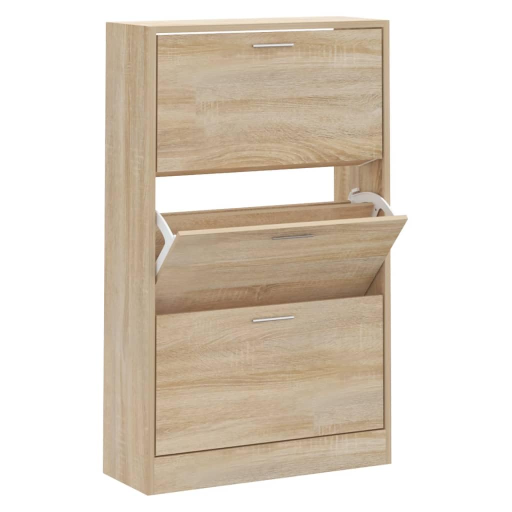 vidaXLShoe Cabinet Hallway Living Room Shoe Storage Rack Organiser Cupboard Shelf Stand Holder Storage Unit Sonoma Oak 63x24x103 cm Engineered Wood
