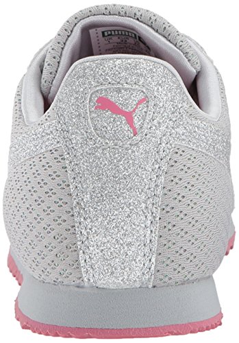 PUMA Puma Unisex-Child Roma Basic Glitz Sneaker, Silver Silver, 2 M US Little Kid