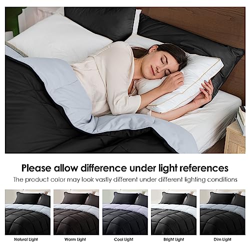 Homelike Moment Lightweight Comforter Set Queen Reversible All Season Down Alternative Bed Comforter Set Summer Blanket 3 Piece - 1 Comforter 2 Pillow Shams Full/Queen Size Black/Light Grey #TOP5