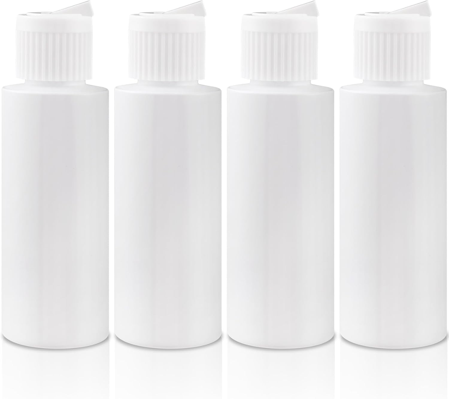 OIIKI 4pcs Small Plastic Flip Top Bottles, 2oz Empty Squeeze Bottles with Flip Top Caps, Refillable Squeeze Travel Containers for Cosmetics Shampoo Lotions- White