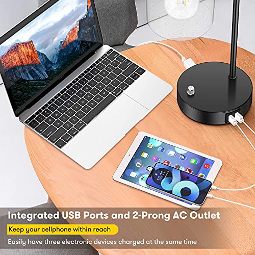 Set Of 2 Fully Stepless Dimmable Industrial Table Lamps With 2 Usb Ports & Ac Outlet, Bedside Nightstand Desk Lamps With Seeded Glass Shades For Bedroom Dorm Living Room, 2 7W 2700K Led Bulbs Included #TOP1