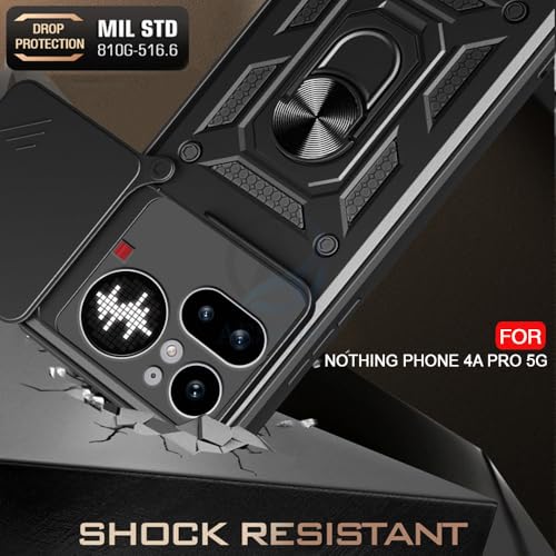 Image of AESTMO Tough Armor Nothing Phone 4A Pro 5G Bumper Back Case Cover | Ring Holder & Sliding Camera Shield Cover | 360 Degree Protection Back Case Cover Nothing Phone 4A Pro 5G (Black)