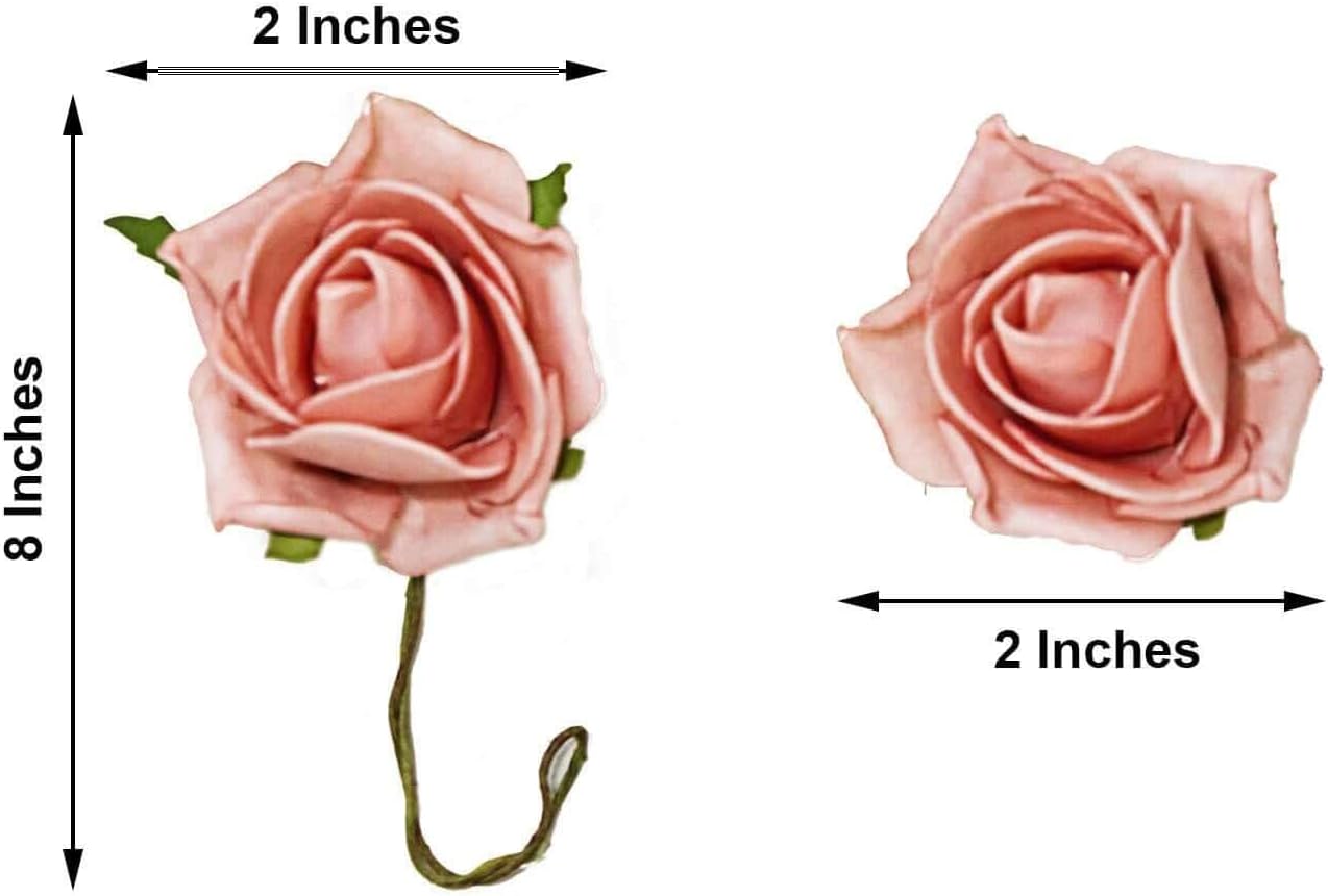 Efavormart Pack of 24 | 2-Inch Dusty Rose Artificial Foam Roses with Stems and Leaves, Vintage Faux Flowers for Boho Weddings and Whimsical Decor