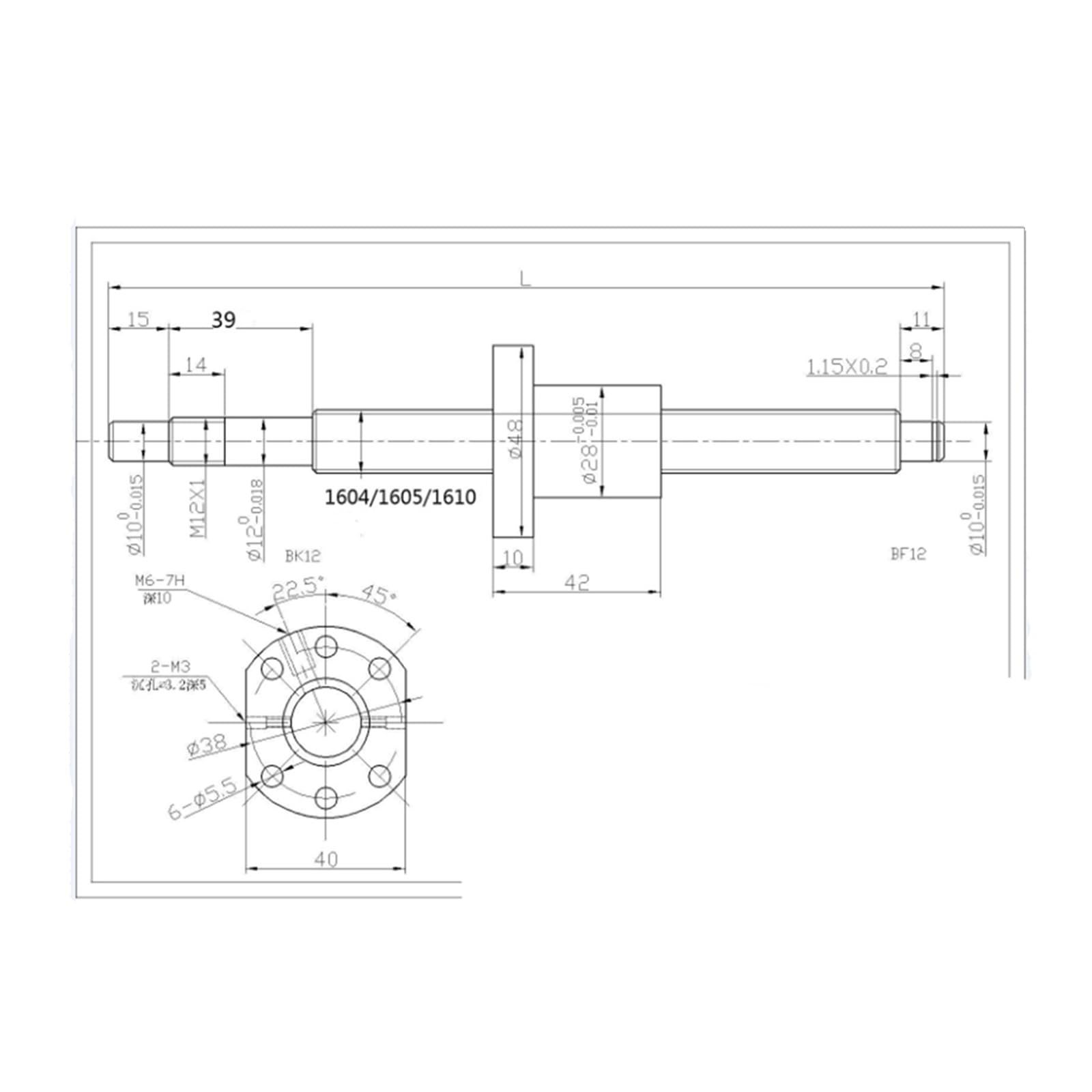 Tuerca de husillo de bolas de metal Husillo de bolas RM1605 SFU1605 de 250 mm a 1500 mm for mecanizado de extremos de husillo de rodillos con tuerca de bola simple for CNC(250mm)