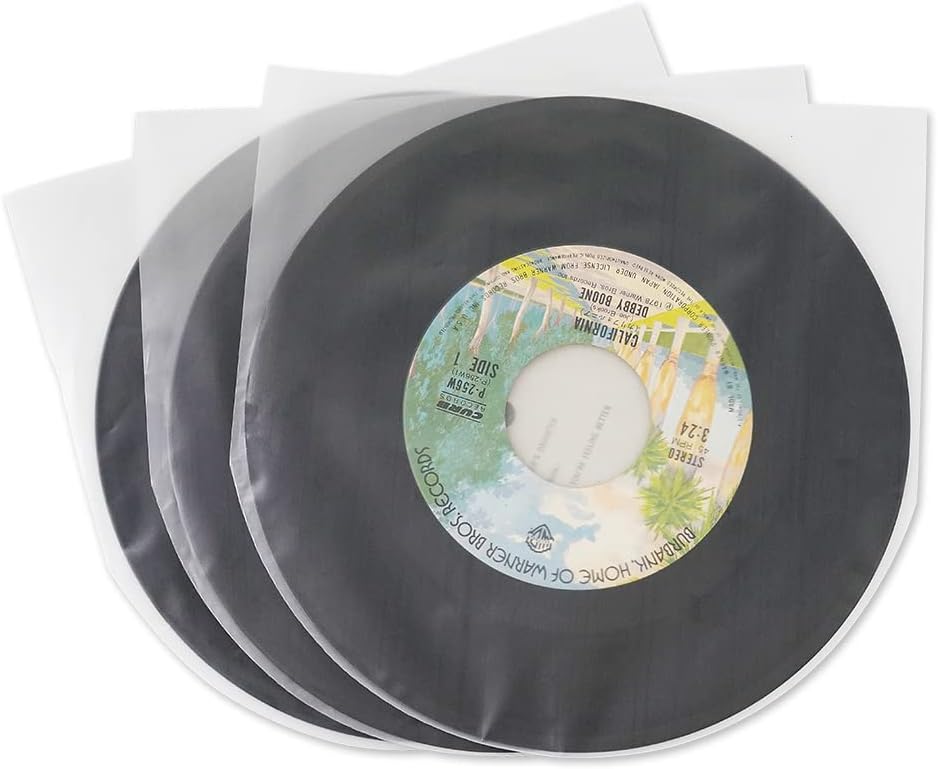 sdroceRyaM 7 Inches Vinyl Record Inner Sleeves, 50PCS Anti-Static Plastic Round Bottom EP Protective Sleeves for 45 RPM Vinyl Record, Translucent