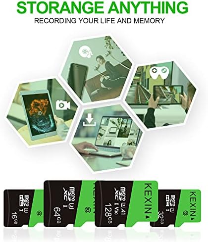 KEXIN 16GB Micro SD Cards + SD Adapter 5 Pack MicroSDHC Memory Card Class 10 UHS-I External Micro SD Card TF Card for Tablet, Android Smartphone, Drone, Dash Cam, Camera, Switch (16 GB, Black Green)