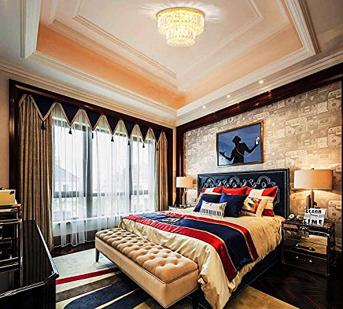 Berliget Gold Crystal Chandelier, Modern Flush Mount Ceiling Light Fixture, Round Raindrop Chandelier For Closet Dining Room Bathroom Halway Living Room Bedroom, D13 X H9.65, 4 Lights 2-Tier #TOP4