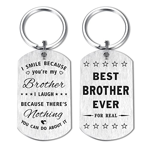 SOUSYOKYO Best Brother Ever Gifts for Men, I Smile Because You're My Brothers Graduation Birthday Fathers Day Keychain, Funny Present from Sister