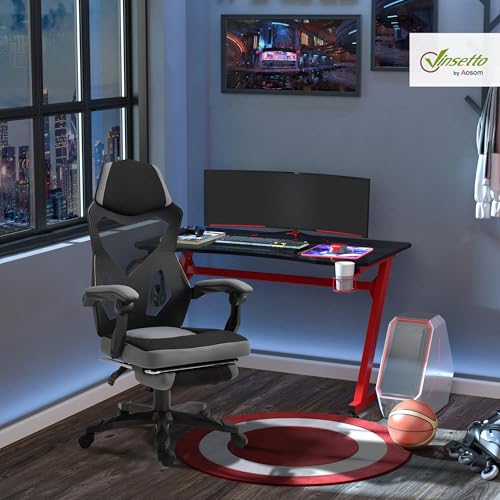 Sedia da Ufficio Ergonomica con Poggiapiedi Retrattile e Schienale Alto, Sedia da Scrivania Girevole Reclinabile con Supporto Lombare, Altezza Regolabile, in Tessuto a Rete, Grigio - Sedia gaming - Immagine 1