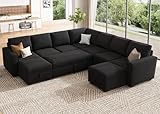 HONBAY Modular Sectional Sleeper Sofa with Pull Out Couch, Oversized U Shaped Sleeper Pull Out Bed with Storage Sectional Couches for Living Room - Black