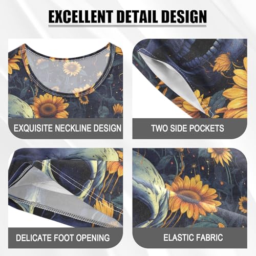 ALAZA Skull and Sunflowers Pajama Set Short Sleeve Sleepwear Soft Lounge Nightwear4