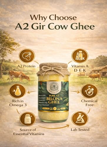 Image of Herbs & Crops A2 Gir Cow Desi Ghee 500ML | Bilona Method | Curd-Churned & Cultured |Pure, Natural & Danedar| Lactose-Free,Gluten-Free | Grass-Fed | Lab Tested |Immunity Booster|Glass Jar-Pack of 1