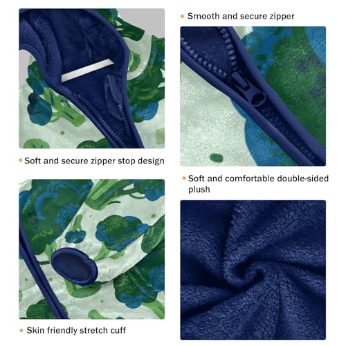 Broccoli Pattern on Light Green Toddler Fleece Jacket Girl Boys Hooded Fleece Jacket Coat Warm Outwear Zip-up 3-10T3