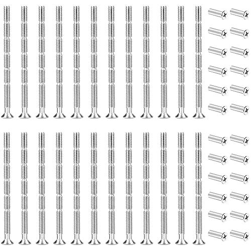 ZHIQIN 24 PCS Vis de Connexion vis d'assemblage vis poignee porte M3 avec Boulon Kit Vis de Liaison Bambou Long pôle Pour Poignées De Porte Serrures Boutons De Porte Cover