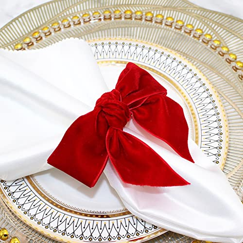 KWQBHW 6 anillos de servilleta de lazo rojo de terciopelo, servilletero de Navidad, hebilla de servilleta para vacaciones, fiesta de cumpleaños, aniversario, boda, decoración de mesa de Navidad