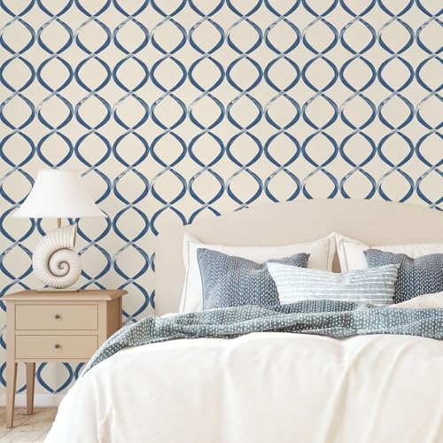 VEELIKE Blue Ogee Trellis Geometric Peel and Stick Wallpaper Modern Art Deco Wallpaper for Bedroom Bathroom 17.7''x354'' Renter Friendly Self Adhesive Abstract Wall Paper Geometric Contact Paper by VEELIKE - Image 2