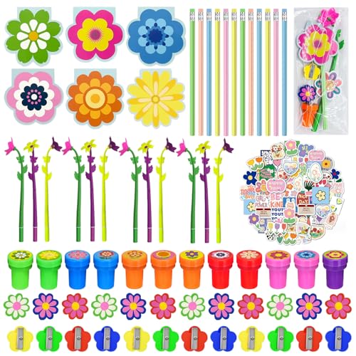Cinrobiye 134 Pcs Floral Themed Stationery Set with Notebooks Pens Pencils and Stickers for Creative Writing and Educational Office Classroom Supplies Bulk Set