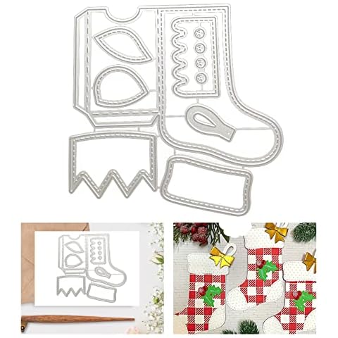 Saterkali Cutting Dies for Card Making,Xmas Stocking Pattern Christmas Cutting Dies Reusable Carbon Steel Wide Usage Template Mould for Card Silver Cover