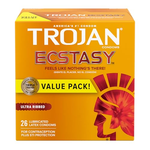 TROJAN Ultra Ribbed Ecstasy Lubricated Condoms, 26 Count of TROJAN Condoms