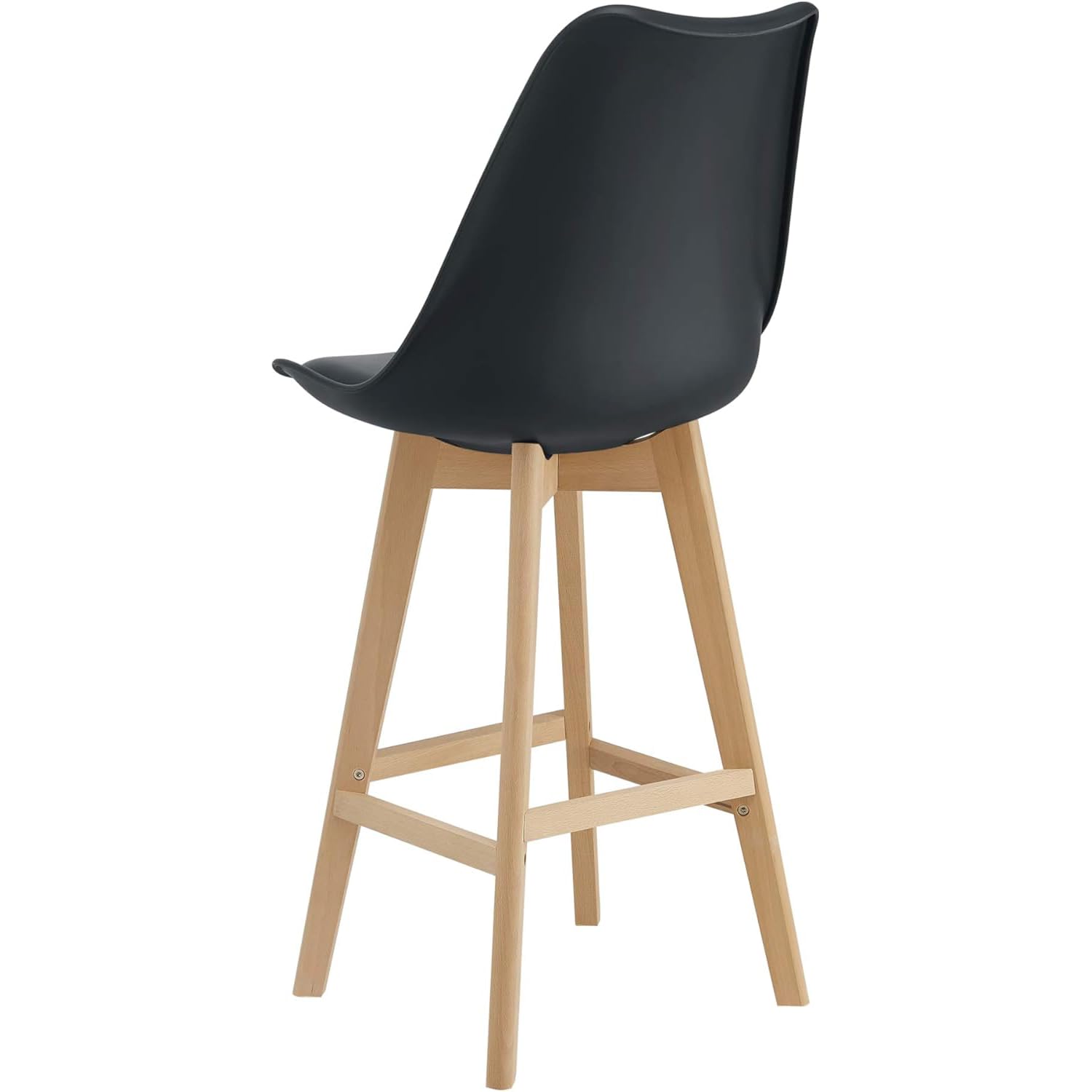 Taburete Alto Cocina con Respaldo, Asiento Blando y Tapizado, Patas Altas Resistentes de Madera de Haya con Reposapiés, Sillas Nórdicas, Negro, 2 Unidades