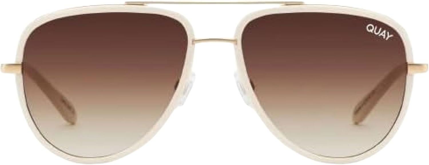 Quay Australia All In Oversized Aviator Sunglasses 100% UV Protection (White/Brown) - Image 2