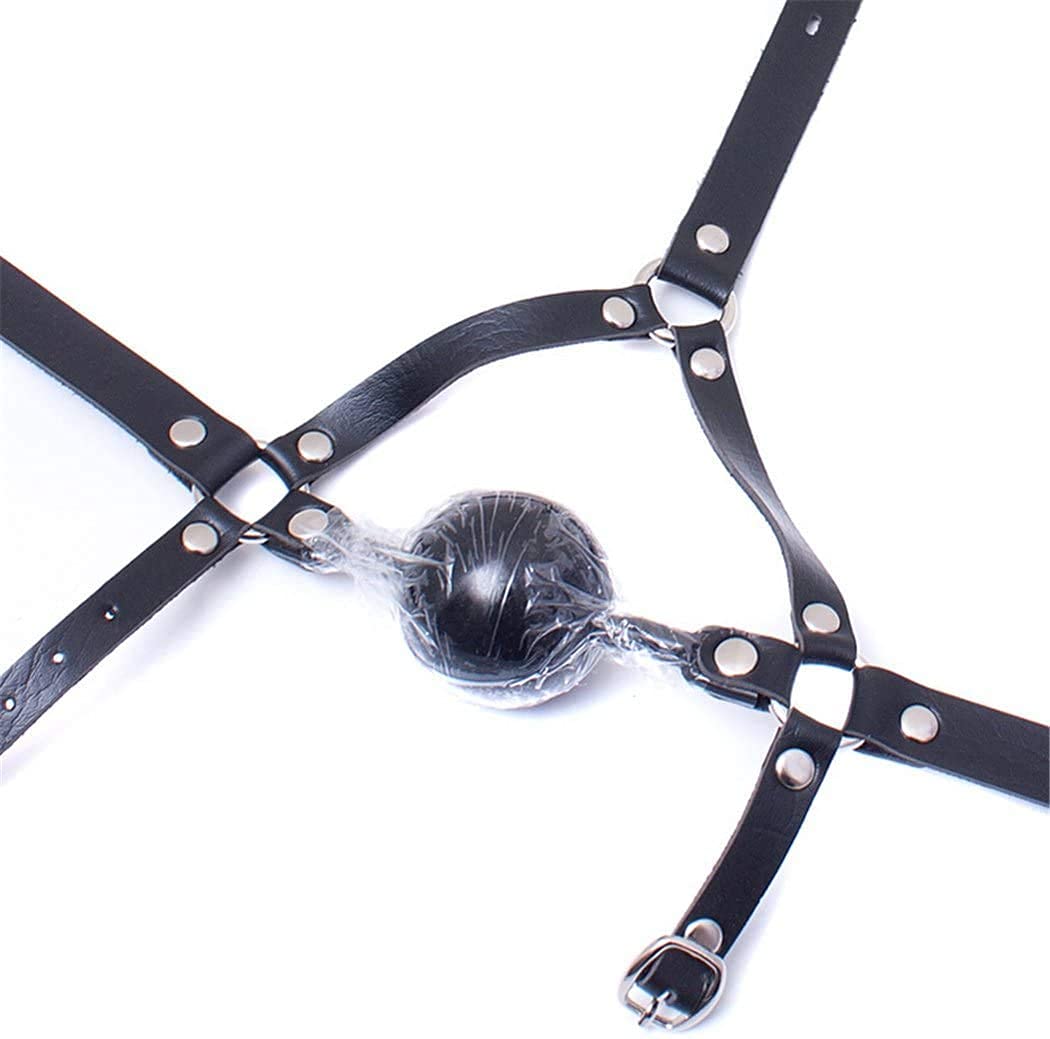 SXOVO Cabeza de caballo de cuero Gag Bondage Correas con cierre de latón Boca Gag Ball Bondage Sistema de sujeción Juguete sexual (Negro)