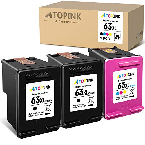 ATOPINK Remanufactured Ink Cartridge 63 XL Replacement for HP 63XL Work with DeskJet 1112 1110 2130 3632 OfficeJet 5255 3830 3834 4650 4652 4655 5252 5258 Envy 4520 4512 (2 Black, 1 Tri-Color) 3-Pack
