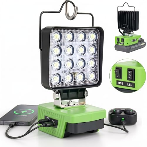 Lámpara de trabajo para Greenworks con batería de 40 V, portátil, con puerto USB y carga rápida tipo C para herramientas Greenworks, foco LED para camping, pesca, taller (no batería)