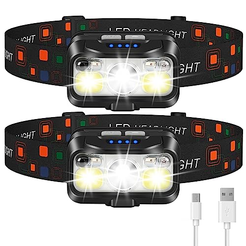 LHKNL Headlamp Rechargeable, Lumen Super Bright Motion Sensor Head Lamp Flashlight,2-Pack Waterproof LED Headlight with White Red Light,8 Modes Head Lights for Camping Cycling Running Fishing
