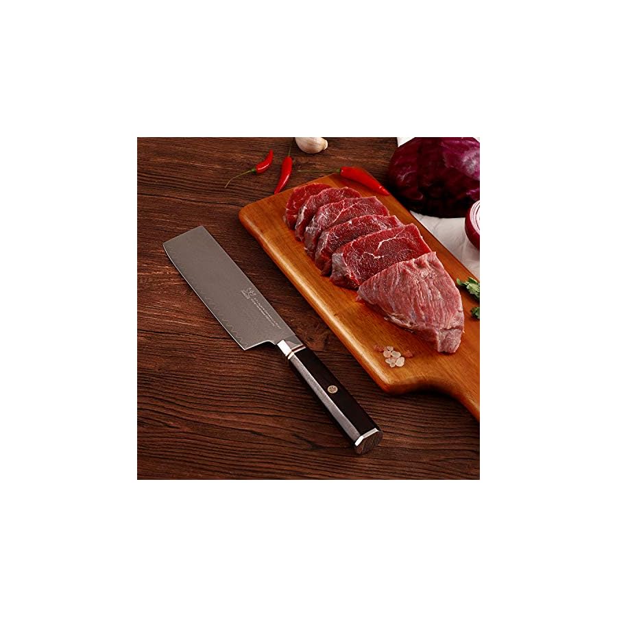 FAMCUTE-7-Nakiri-Knife-Made-of-67-Layers-Damascus-wOctago-Indonesian-Ebony-Handle-Professional-kitchen-Japanese-Cleaver-Knife-Cut-Vegetables-have-Razor-Sharp-and-Superb-Edge-Retention FAMCÜTE 7" Nakiri Knife, Made of 67 Layers Damascus w/Octago Indonesian Ebony Handle Professional kitchen Japanese Cleaver Knife Cut Vegetables have Razor Sharp and Superb Edge Retention