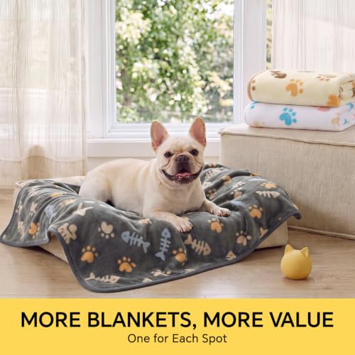 Image of Luciphia Dog Blanket 3 Pack, Soft Cozy Fleece Throw for Puppy Cat,23 inchx16 inch | Fuzzy Flannel Small Pet Blanket Washable, Cute Paw Print for Crate Car Bed. Puppy Essential,Cat Stuff Gifts,Small