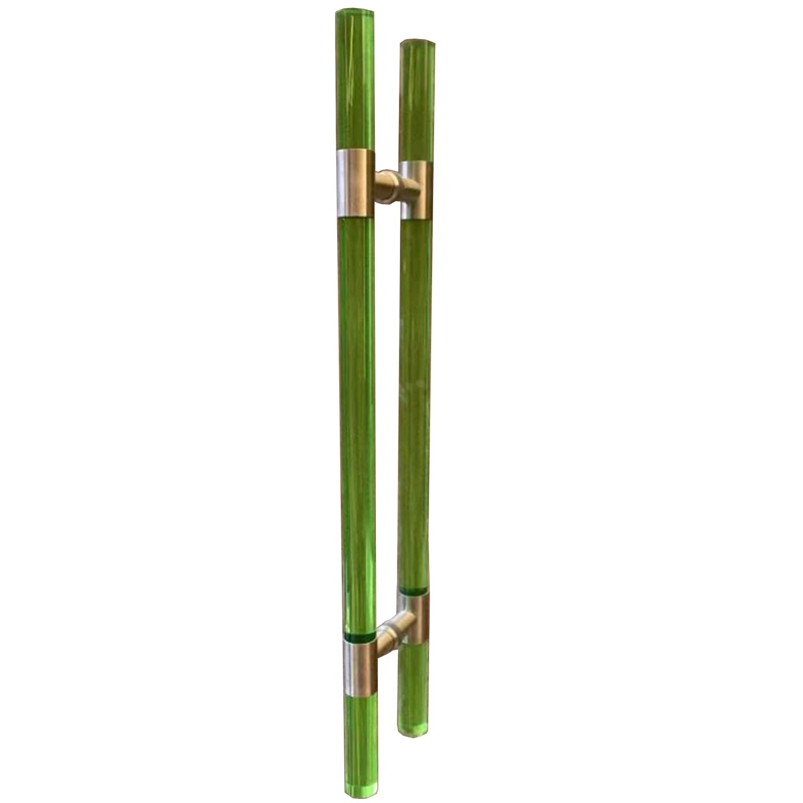 CWCQGH 24 31.5 39 47 59 inch Glass Pulls Entrance Door Handle with Fittings,Clear Acrylic Push Pull Entry Door Handle,Green-60cm/24inch