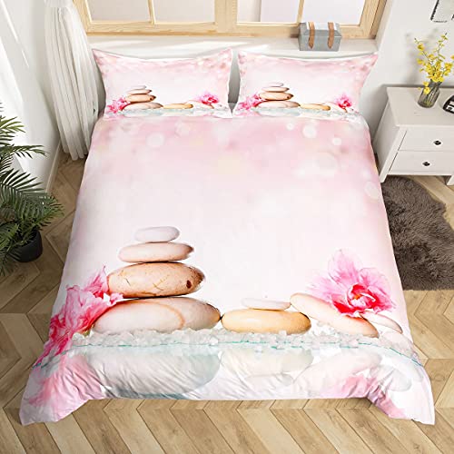 Homemissing Zen Parure Housse de Couette Spa Zen Stones Parure de Lit 240x260cm pour Enfants Méditation Design Housse de Couette Tranquil Nature Artwork Room...