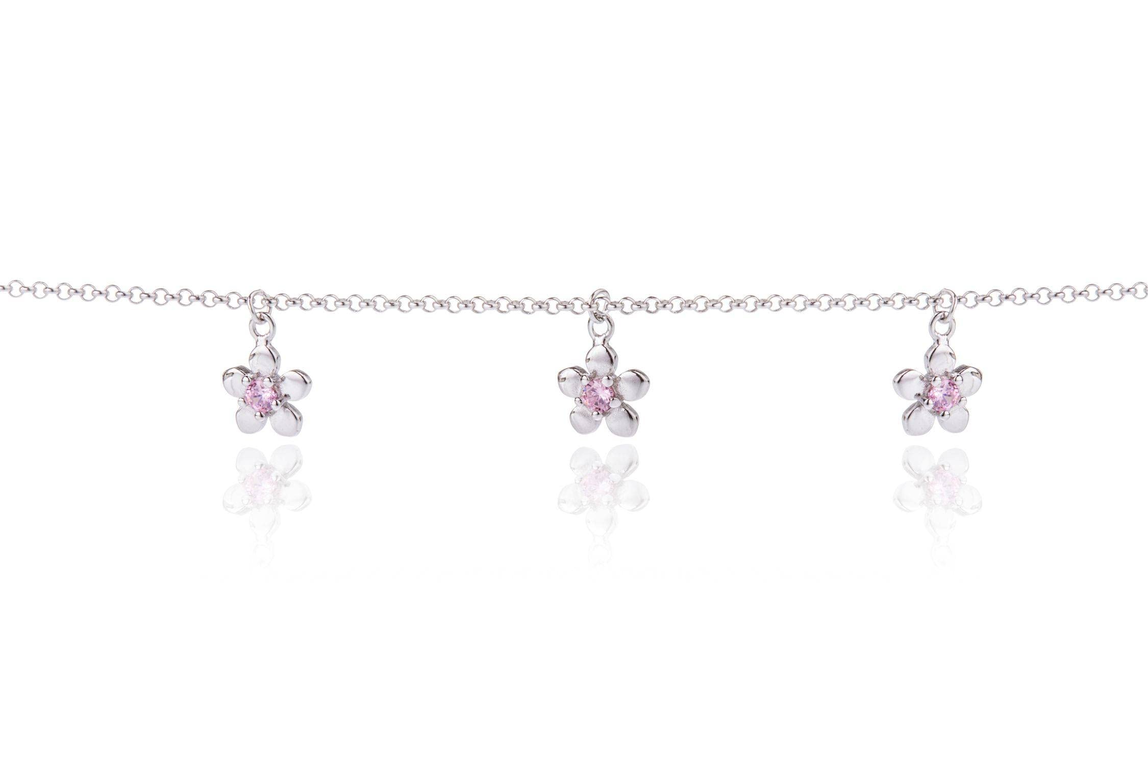 Sakrami Pulsera con Tres Colgantes en Forma de Flores con Circones Rosa Caja Regalo Personalizada kids Collection - Pulsera para Nacimiento Comunión o Bautismo