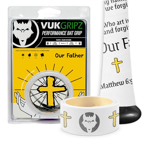 VukGripz Faith Baseball Bat Grip Tape - Non Sticky Friction Based Moisture Wicking Vibration Reducing Baseball Bat Tape Grip Reusable All Weather Softball Handle Wrap USA-Made (Our Father)