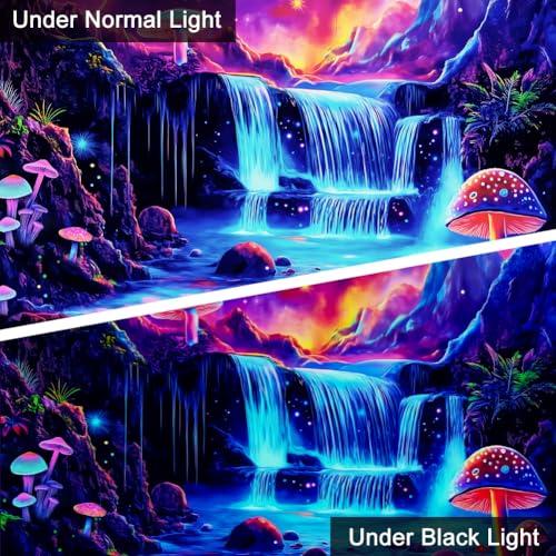 WEBEEDY UV Reactive Waterfall Tapestry Blacklight Galaxy Mushroom Landscape Tapestry Wall Hanging Aesthetic Glowing Tapestries for Bedroom Living Room Backdrop Party Decor 150x130cm - Image 4