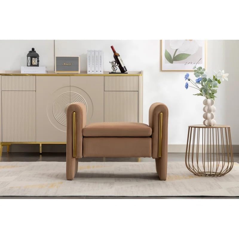 Modern Upholstered Storage Ottoman Bench with Wooden Legs, Beige Fabric, 120x45x50 cm, 2 Seater, 180 kg Capacity (Coffee Brown)-image-37