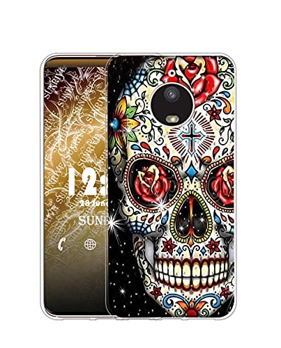 Sunrive Funda Compatible con Motorola Moto E4 Plus, Silicona Slim Fit Gel Transparente Carcasa Case Bumper de Impactos y Anti-Arañazos Espalda Cover(Q Esqueleto)