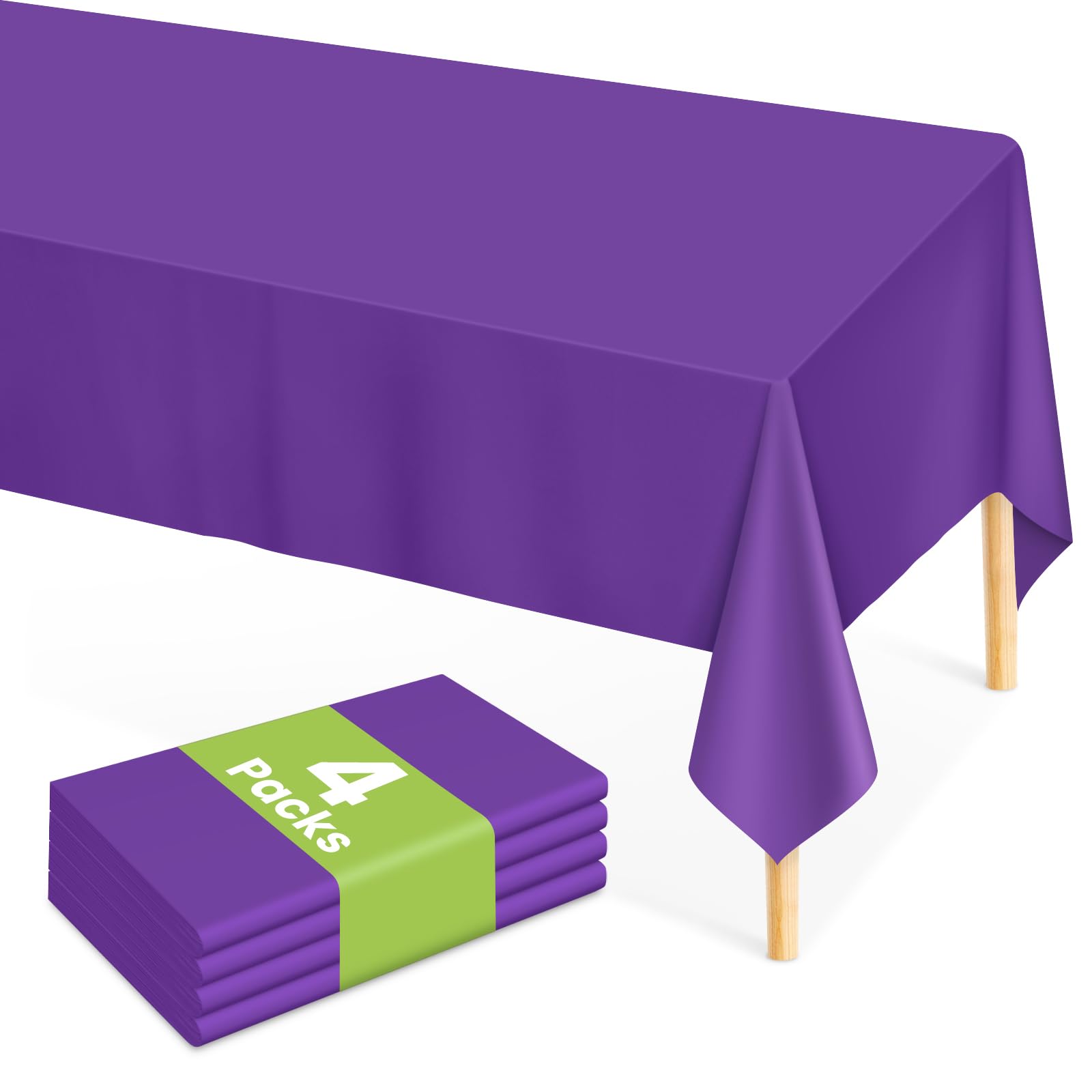 Mulbozy Purple Plastic Table Cloth Disposable 4 Pack, 54 × 108 Inch