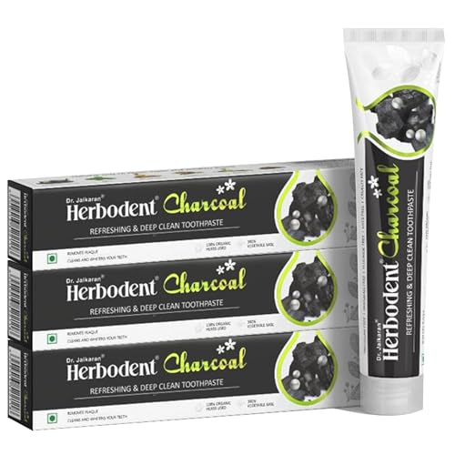 Image of Charcoal Toothpaste - 100g Pack of 3 | Whitens Teeth & Fresh Breath | No Bleach, No Fluoride | Activated Bamboo Charcoal & Organic Herbs -Wheat Germ,Thyme, Clove.